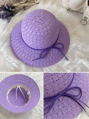 Lavender Crochet Lace Sun Hat with Bow NWT 💜